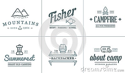 Set of Vector Camping Camp Elements and Outdoor Activity Icons Illustration can be used as Logo Vector Illustration