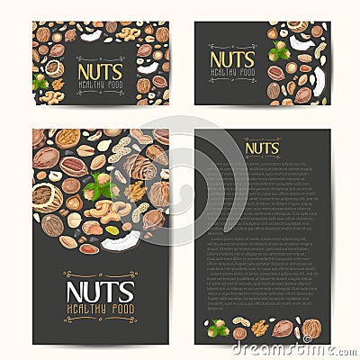 Set of vector cards with nuts and seeds Vector Illustration