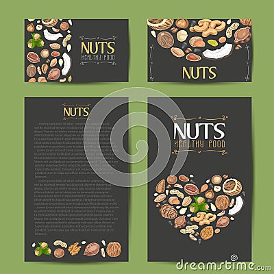 Set of vector cards with nuts and seeds Vector Illustration