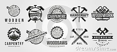 Set of vector carpentry woodwork vintage logo craftsman symbol illustration design Vector Illustration