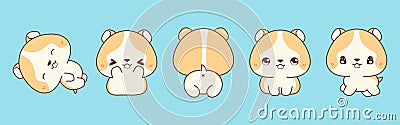 Set of Vector Cartoon Baby Pet Illustrations. Collection of Kawaii Isolated Hamster Art for Stickers, Prints for Clothes Vector Illustration