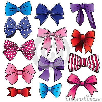 Cartoon bows and ribbons in different colors Stock Photo