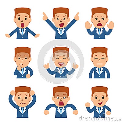 Set of vector cartoon businessman faces showing different emotions Vector Illustration