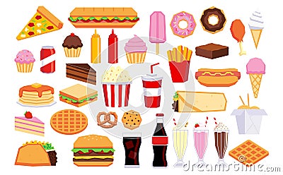 Vector Cartoon Junk Food Isolated On White Background Stock Photo