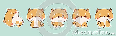 Set of Vector Cartoon Puppy Illustrations. Collection of Kawaii Isolated Shiba Inu Dog Art for Stickers, Prints for Vector Illustration