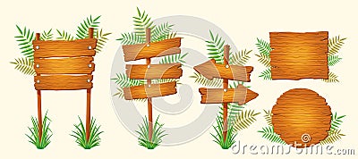 Set of vector cartoon wooden signs of various forms Vector Illustration