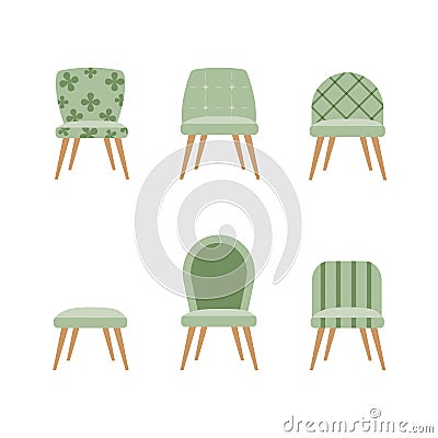 Set of vector chairs of different colors and shapes. Cartoon flat illustration Vector Illustration