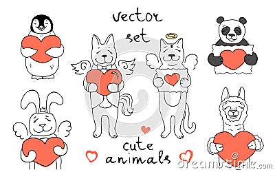 Set of 6 vector characters of different cute animals Vector Illustration