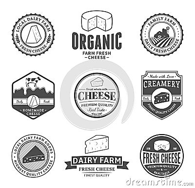 Set of Vector Cheese Labels, Icons and Design Elements Vector Illustration