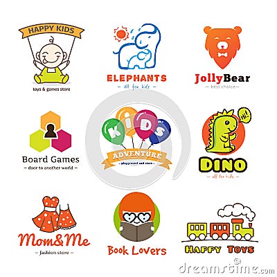 Set of vector children goods logos. Vector Illustration