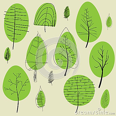 Set of vector childrens sketches of trees symbols. Vector Vector Illustration