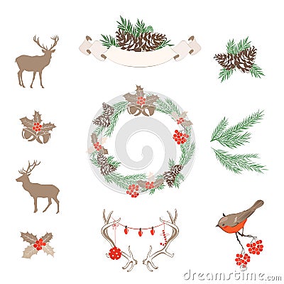 Set of vector Christmas design elements Vector Illustration