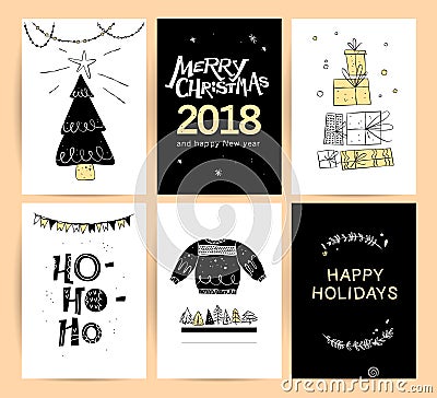 Set of vector Christmas, New year congratulation card designs. Vector Illustration