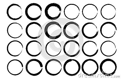 Set of vector circles with irregular stroke. Round brushstroke Different thicknesses and stroke style Vector Illustration