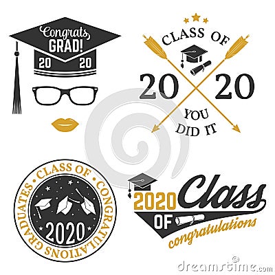 Set of Vector Class of 2020 badges. Concept for shirt, print, seal, overlay, stamp, greeting, invitation card Vector Illustration