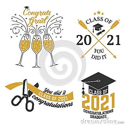 Set of Vector Class of 2021 badges Concept for shirt, print, seal, overlay or stamp, greeting, invitation card Vector Illustration