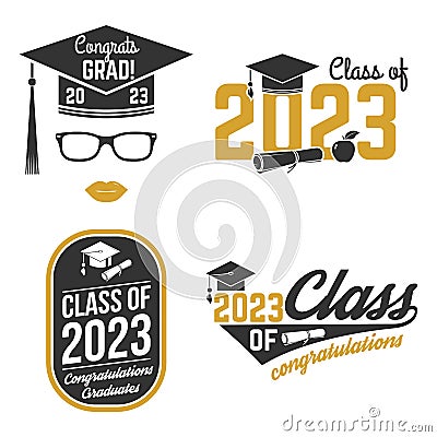 Set of Vector Class of 2023 badges Concept for shirt, print, seal, overlay or stamp, greeting, invitation card Stock Photo