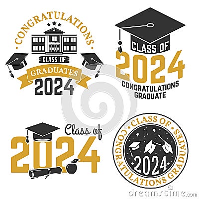 Set of Vector Class of 2024 badges Concept for shirt, print, seal, overlay or stamp, greeting, invitation card Vector Illustration