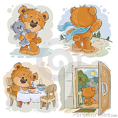 Set vector clip art illustrations of bored teddy bears. Vector Illustration