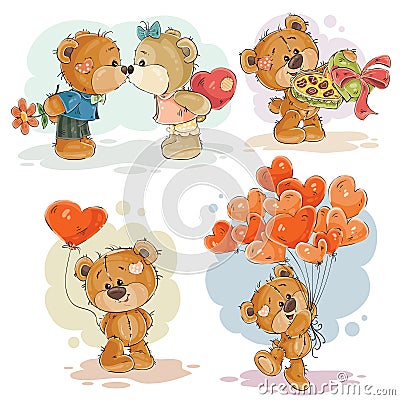 Set vector clip art illustrations of enamored teddy bears Vector Illustration