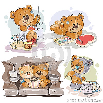 Set vector clip art illustrations of enamored teddy bears Vector Illustration