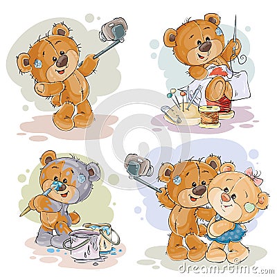 Set vector clip art illustrations of enamored teddy bears Vector Illustration