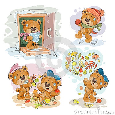 Set vector clip art illustrations of funny teddy bears Vector Illustration