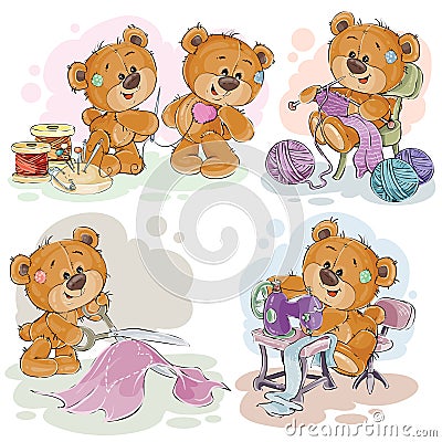 Set of vector clip art illustrations of teddy bears and their hand maid hobby Vector Illustration