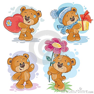 Set vector clip art illustrations of teddy bears Vector Illustration