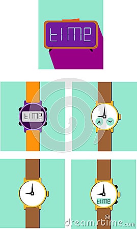 Different wrist watch in flat style Vector Illustration