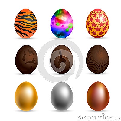 Set of vector colored painted eggs for Easter Vector Illustration