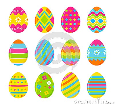 Set of vector colorful Easter eggs. Decoration for Easter design. Isolated on white background. Vector Illustration