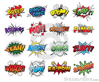 Set vector comic sound effects pop art style Vector Illustration