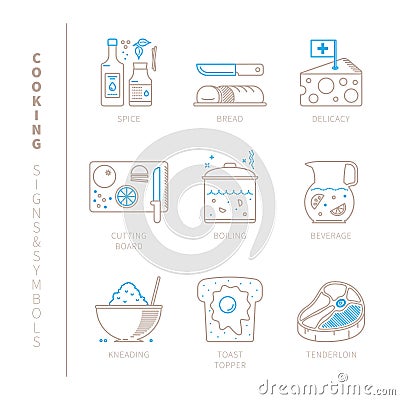 Set of vector cooking icons and concepts in mono thin line style Vector Illustration