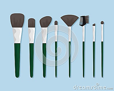 Set of vector cosmetic brushes. Makeup and stylists Vector Illustration