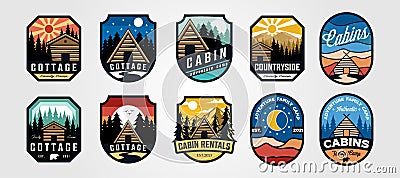 Set of vector cottage outdoor logo emblem vector illustration design, adventure cabin camp badge vector design Vector Illustration