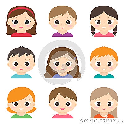 Set of vector cute girls and boys Vector Illustration