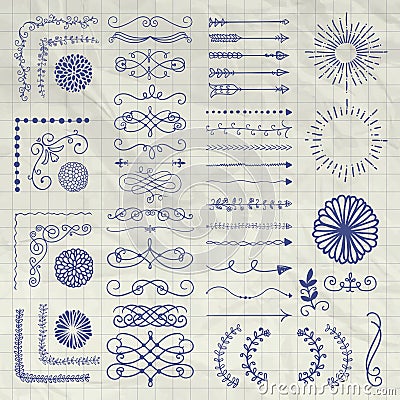 Set of Vector Decorative Hand Drawn Design Elements Vector Illustration