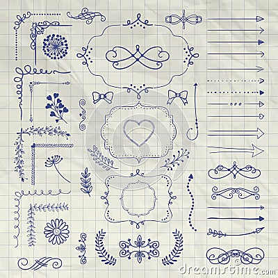 Set of Vector Decorative Hand Drawn Design Elements Vector Illustration