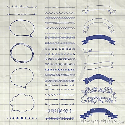 Set of Vector Decorative Hand Drawn Design Elements Vector Illustration