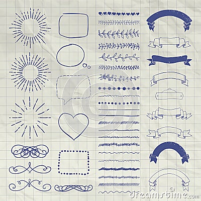 Set of Vector Decorative Hand Drawn Design Elements Vector Illustration