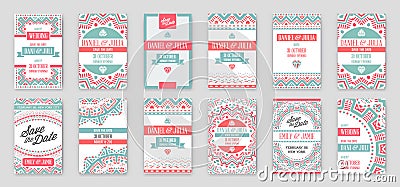 Set of Vector Design Awesome Wedding Invitation Template with Ma Vector Illustration