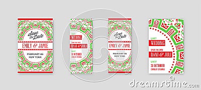 Set of Vector Design Awesome Wedding Invitation Template with Mandala or Doodles Theme. Stock Photo