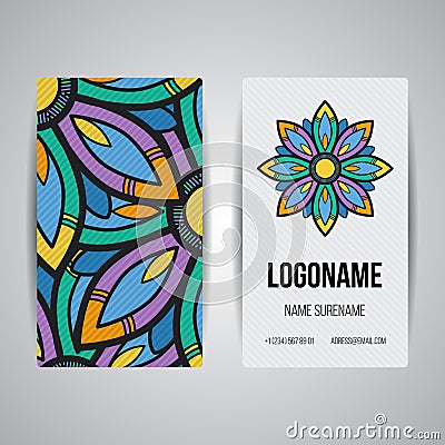 Set of vector design templates. Business card with floral circle ornament. Mandala style. Vector Illustration