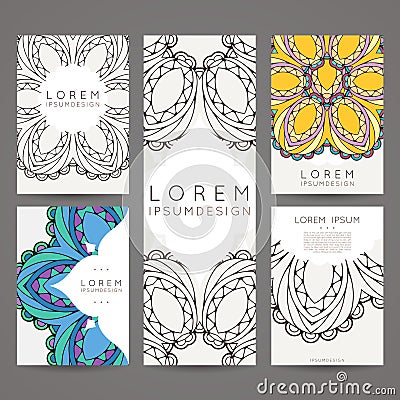 Set of vector design templates. Business card with floral circle ornament. Mandala style. Vector Illustration