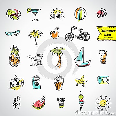 Set of vector doodle summer icons Vector Illustration