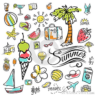 Set of vector doodle summer icons Vector Illustration