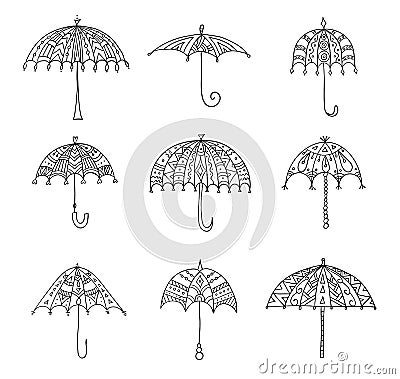 A set of vector doodle umbrellas. Elements of design. Vector Illustration