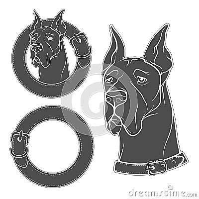 A set of vector drawing of the dog in the collar. EPS10 Vector Illustration