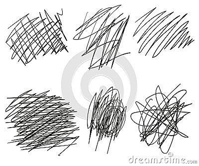 Set of vector drawn angles, lines, circles, Doodle sketch ellipses. Vector tangled chaotic Doodle circle. Thread tangle knot. Vector Illustration